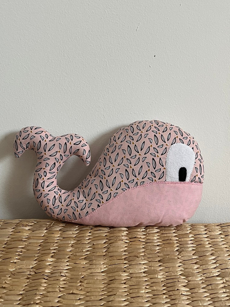 Doudou Baleine - Motifs Vieux rose/Vieux rose - Fabrication artisanale vue face