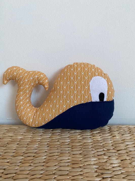 Doudou Baleine - Moutarde/Bleu marine - Fabrication artisanale