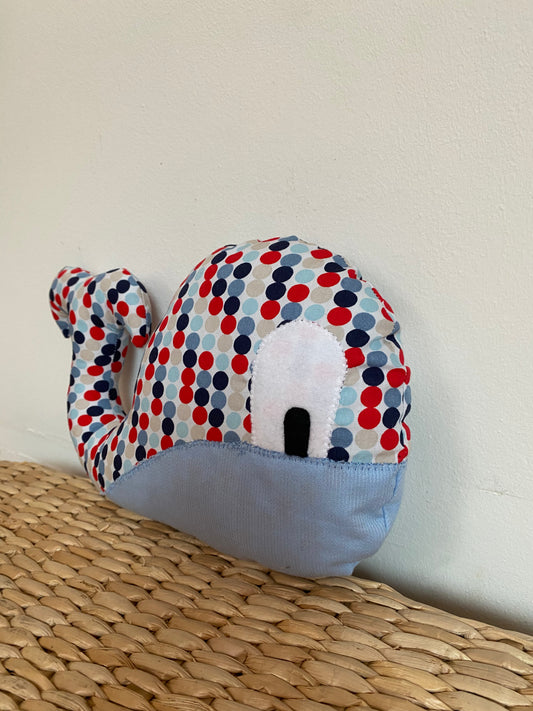 Doudou Baleine - Pois multicolores/Bleu - Fabrication artisanale
