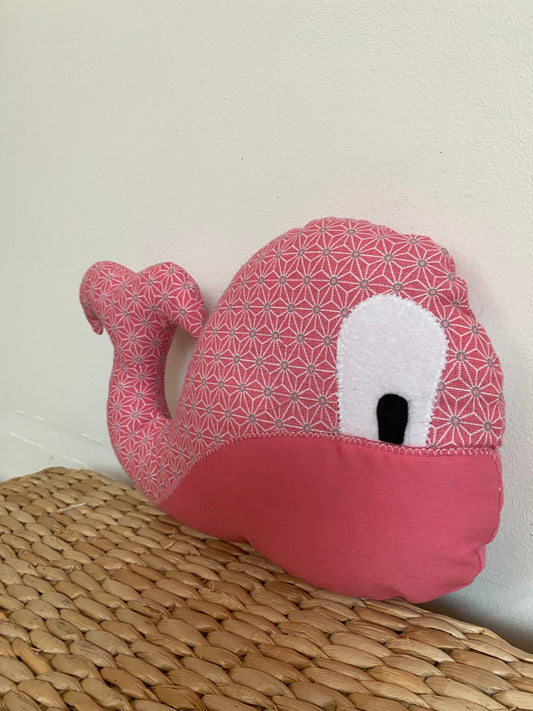 Doudou Baleine - Rose foncé/Rose - Fabrication artisanale
