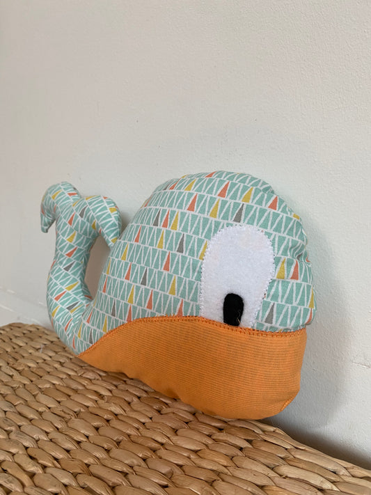 Doudou Baleine - Bleu/orange - Fabrication artisanale
