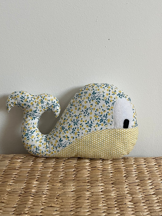 Doudou Baleine - Jaune bleu/Jaune - Fabrication artisanale - vue face