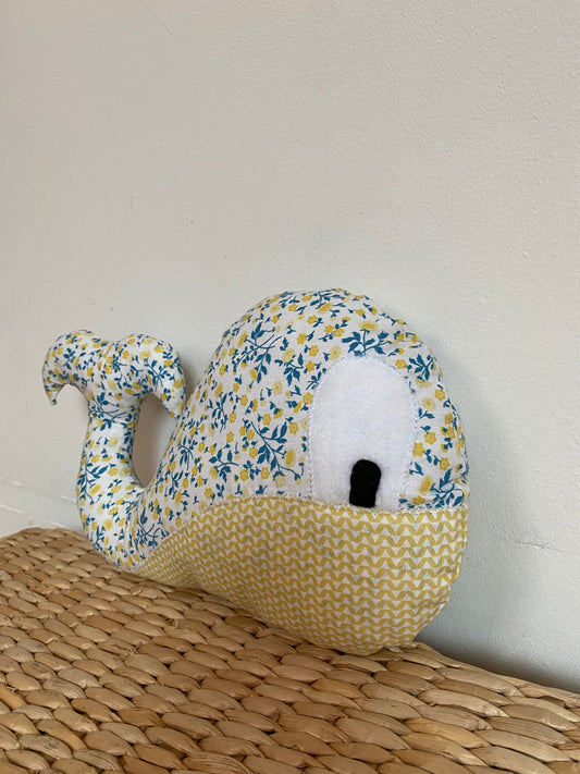 Doudou Baleine - Jaune bleu/Jaune - Fabrication artisanale