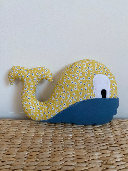 Doudou Baleine - Jaune/Bleu - Fabrication artisanale