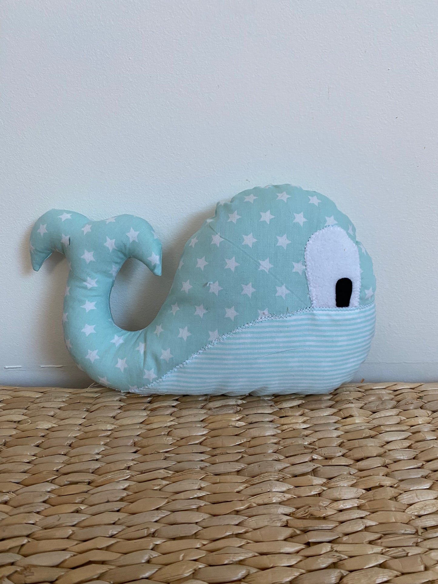 Doudou Baleine - Vert d'eau étoiles - Fabrication artisanale