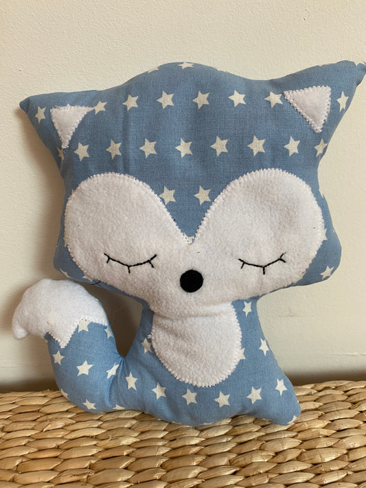 Doudou Renard moyen - Bleu étoiles blanches - Fabrication artisanale