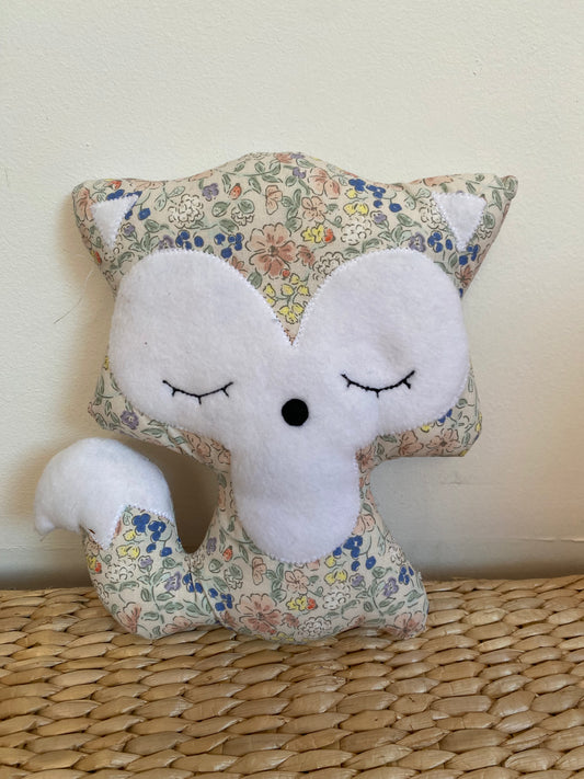 Doudou Renard moyen - Fleuri pastel - fabrication artisanale