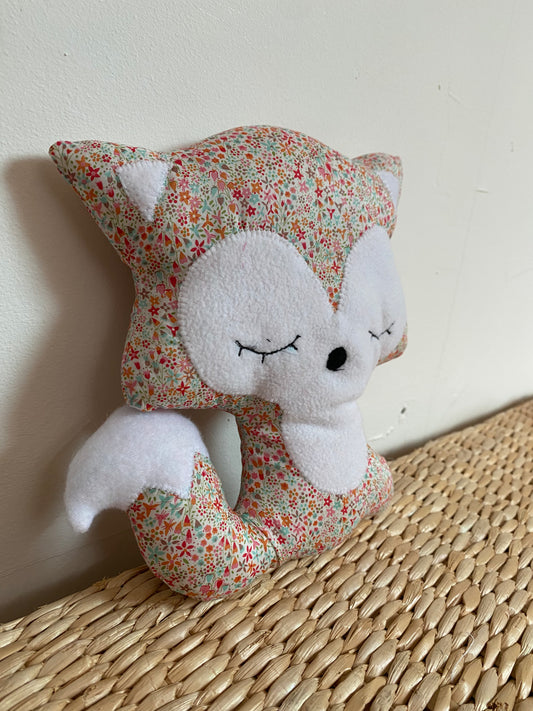 Doudou Renard moyen - Fleuri rose - Fabrication artisanale
