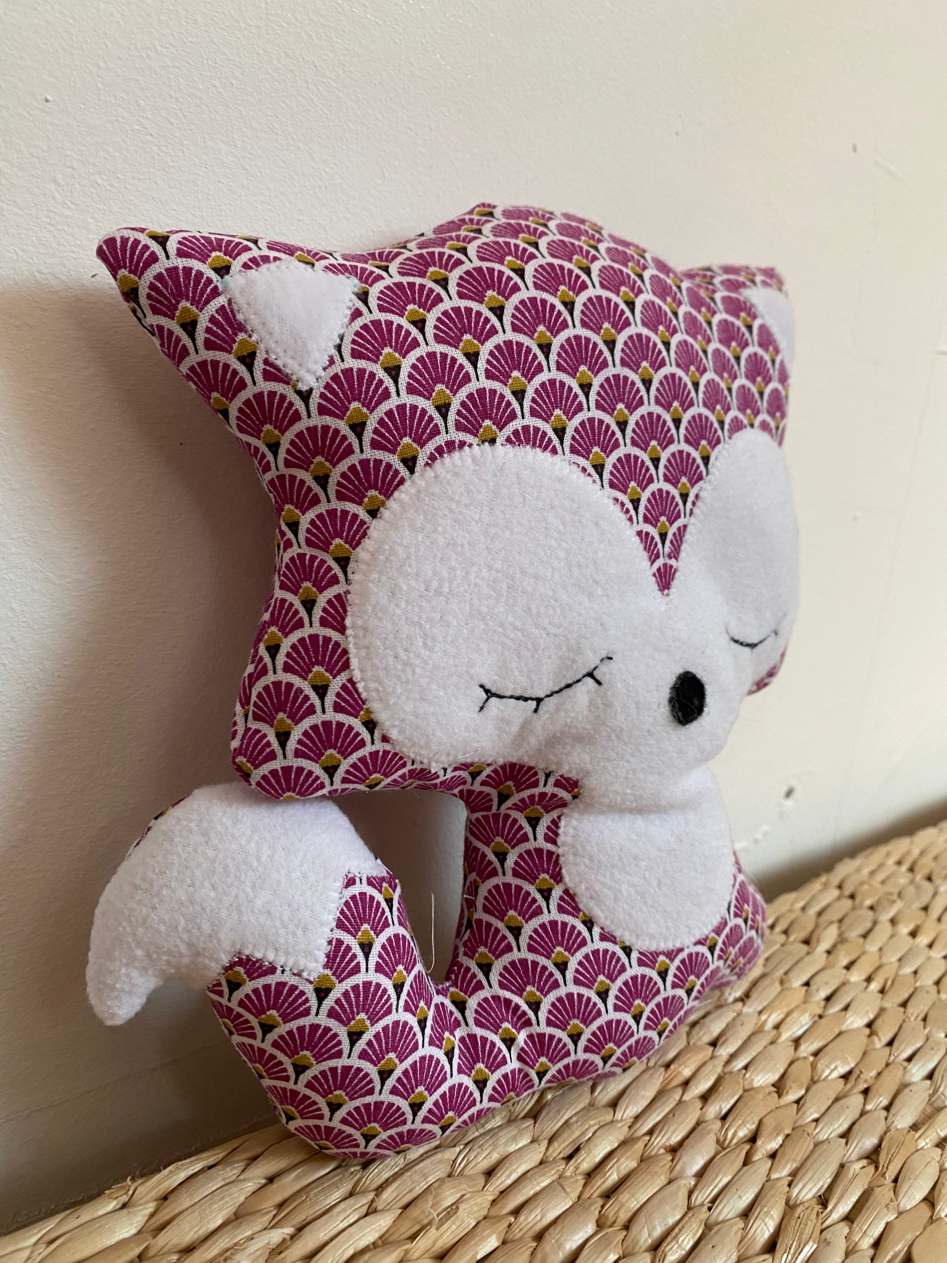 Doudou Renard moyen - Framboise éventail - Fabrication artisanale