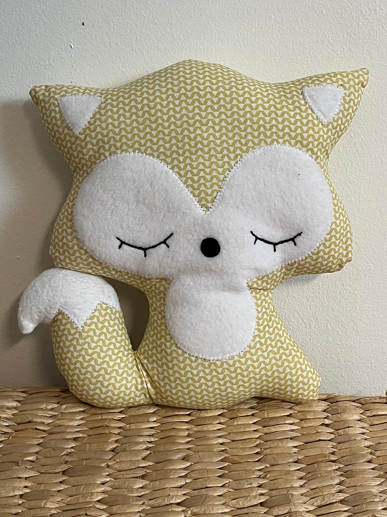Doudou Renard moyen - Jaune géométriques - fabrication artisanale vue face