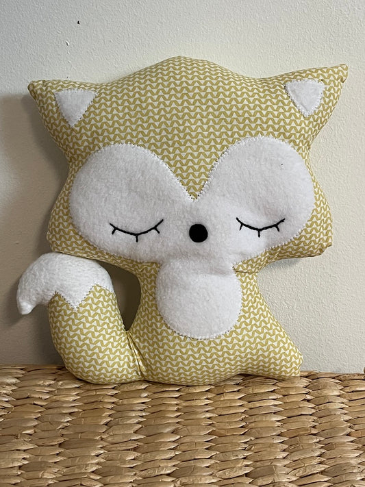 Doudou Renard moyen - Jaune géométriques - fabrication artisanale vue face
