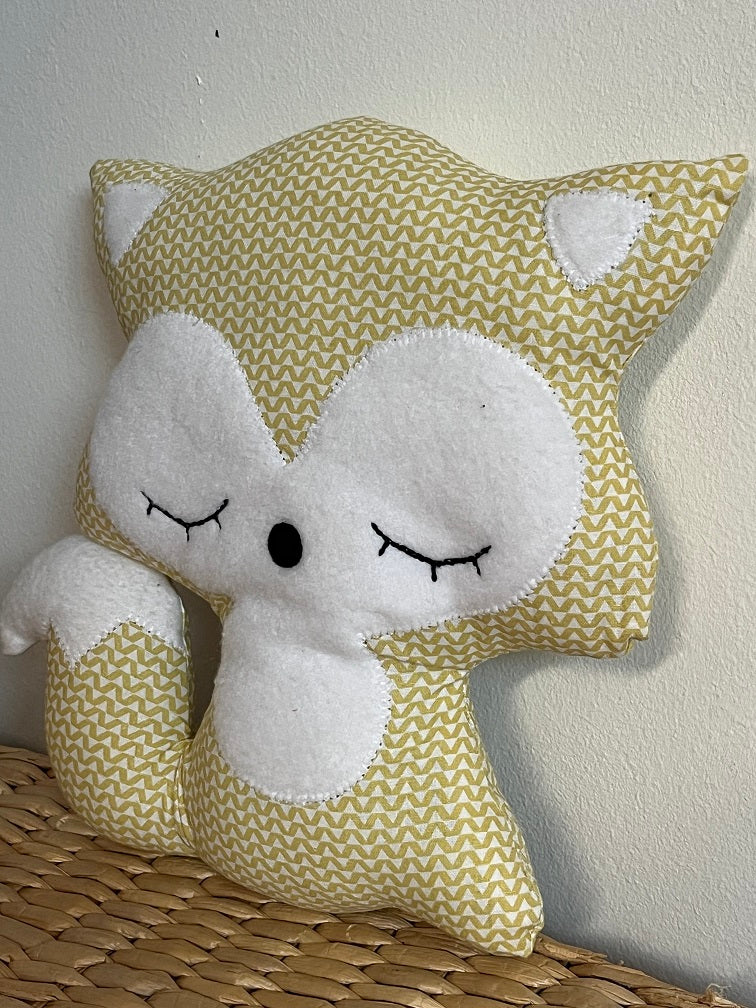 Doudou Renard moyen - Jaune géométriques - fabrication artisanale vue profil