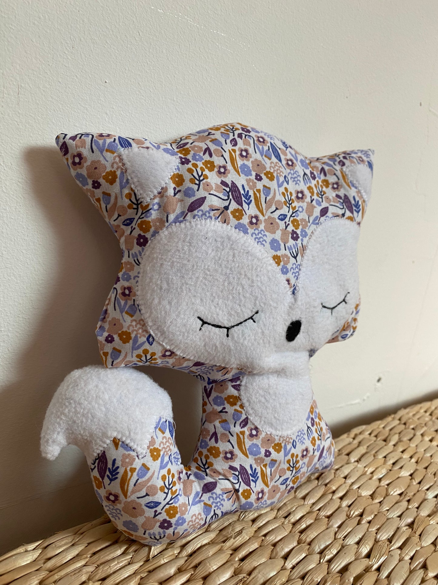 Doudou Renard moyen - Liberty violet - Fabrication artisanale