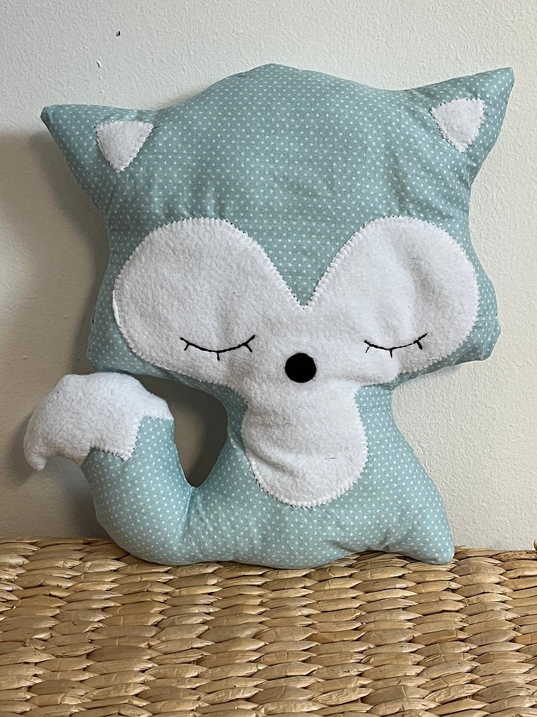 Doudou Renard moyen - Motif Bleu géométrique - Fabrication artisanale vue face