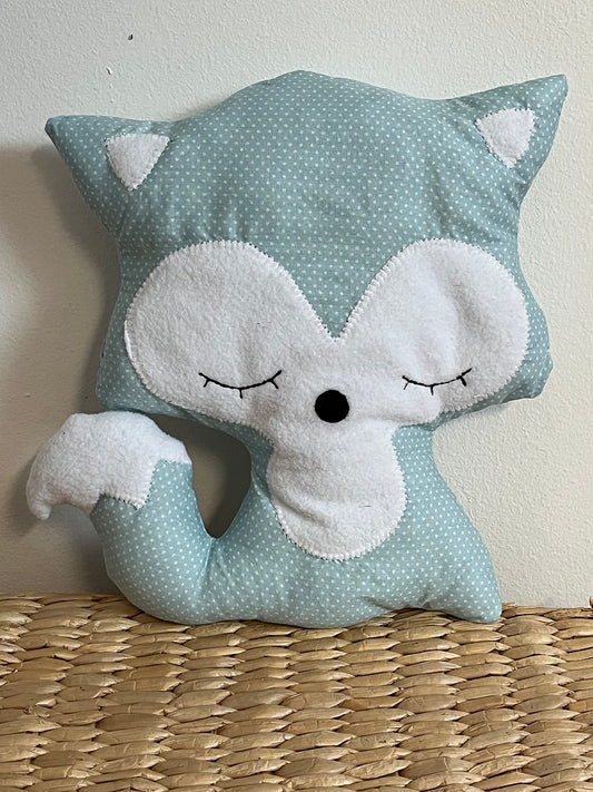 Doudou Renard moyen - Motif Bleu géométrique - Fabrication artisanale vue face