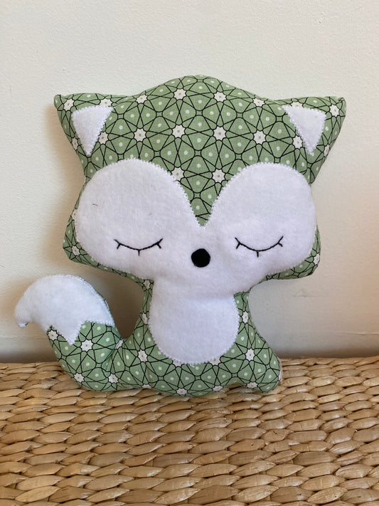 Doudou Renard moyen - Pistache géométrique - fabrication artisan
