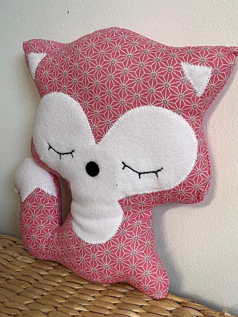 Doudou Renard moyen - Rose géométrique - fabrication artisanale vue profil