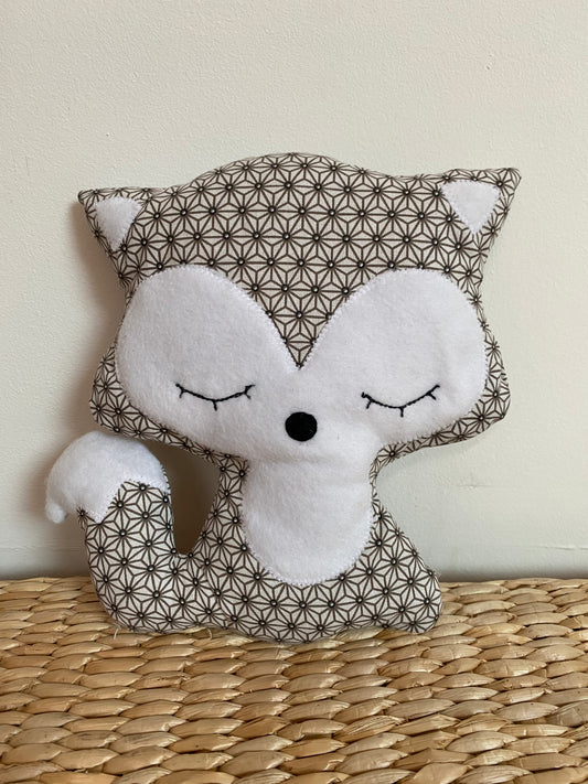 Doudou Renard moyen - Taupe géométrique - fabrication artisanale