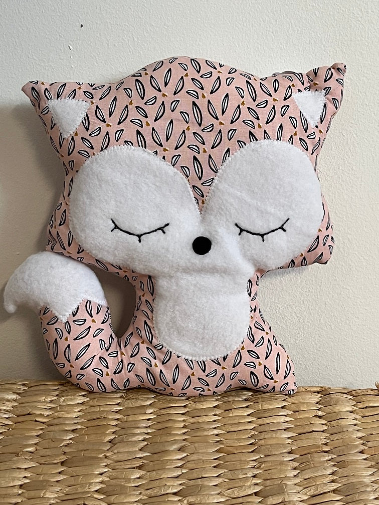 Doudou Renard moyen - feuille vieux rose - fabrication artisanale vue face