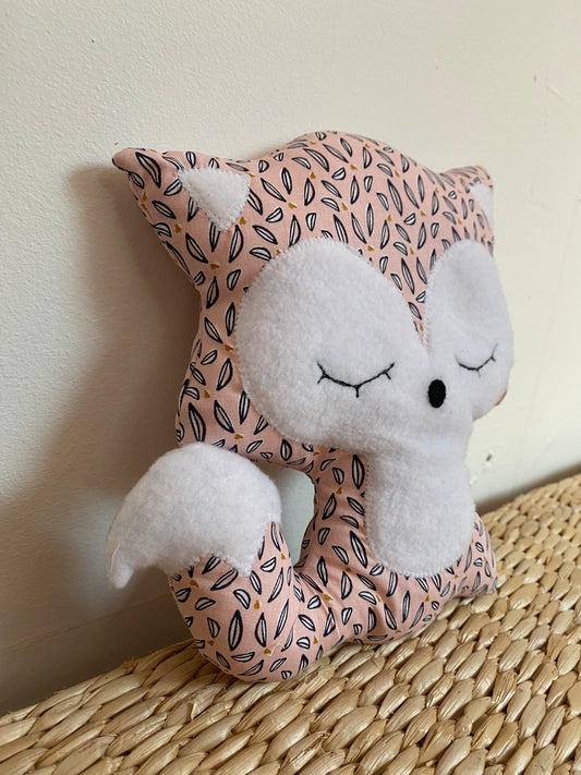 Doudou Renard moyen - feuille vieux rose - fabrication artisanale