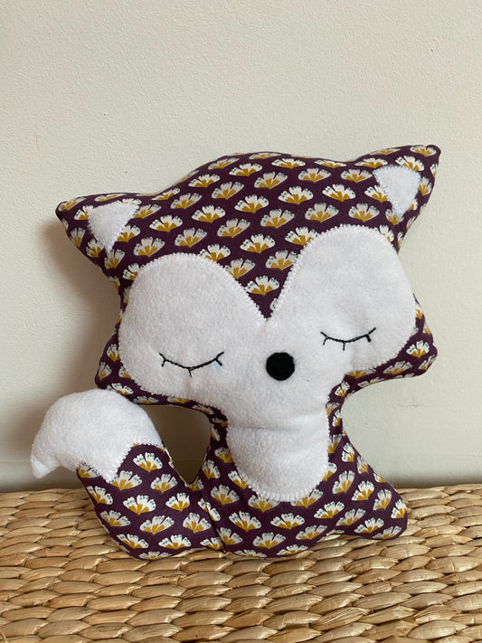 Doudou Renard moyen - Grenat fleur éventail - Fabrication artisanale