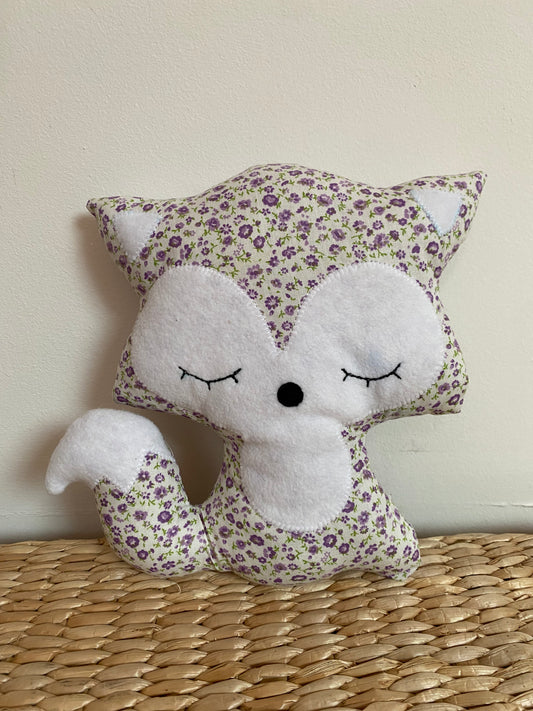 Doudou Renard moyen - liberty mauve - fabrication artisanale