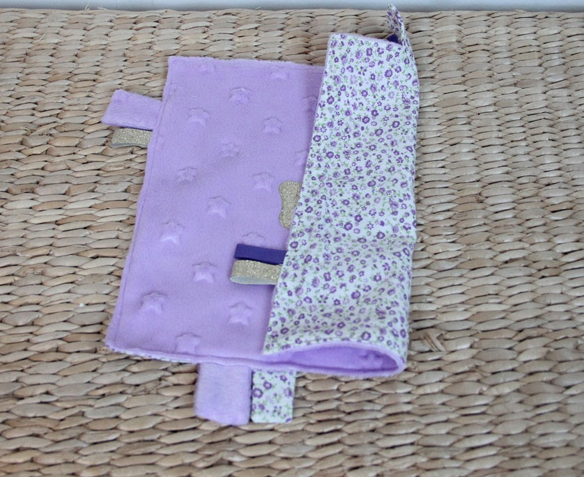 Doudou étiquettes - Collection Noeud papillon - Parme/Liberty parme - Fabrication artisanale vue2