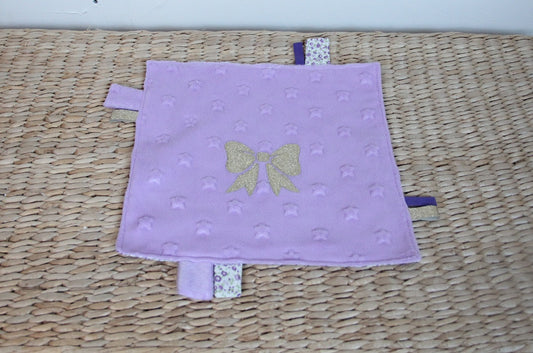 Doudou étiquettes - Collection Noeud papillon - Parme/Liberty parme - Fabrication artisanale
