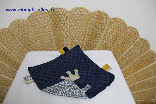 Doudou étiquettes - Collection Princes&Princesses - Bleu nuit - Fabrication artisanale
