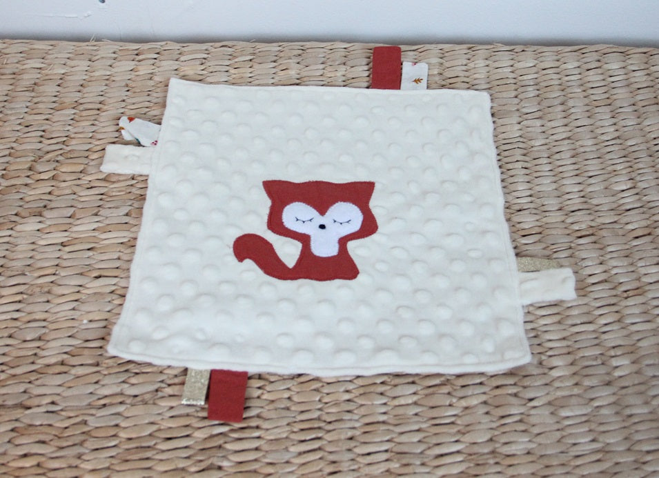 Doudou étiquettes - Collection Renard - Crème / Rouille - Fabrication artisanale