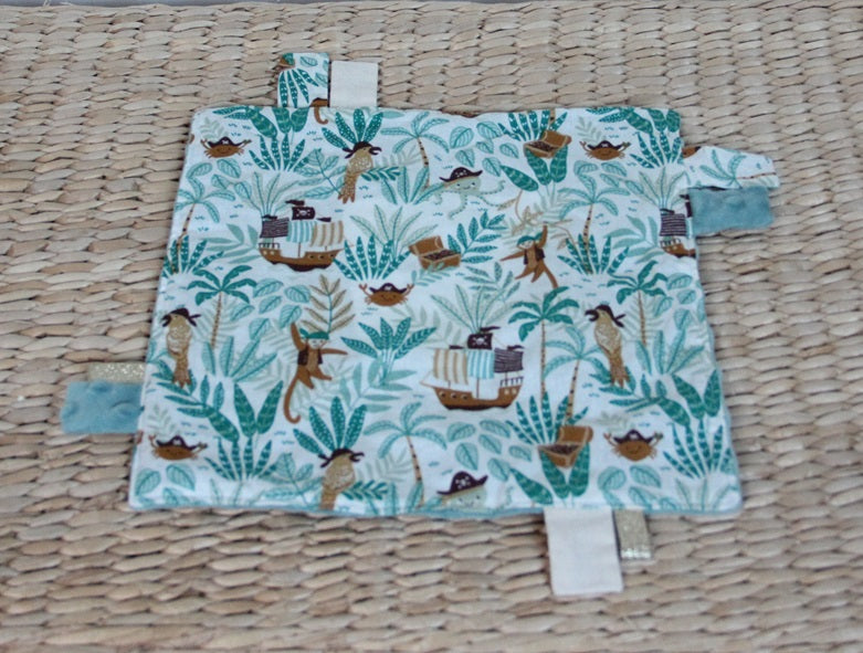 Doudou étiquettes - Collection Renard - Vert d'eau / Vert d'eau - Fabrication artisanale vue revers