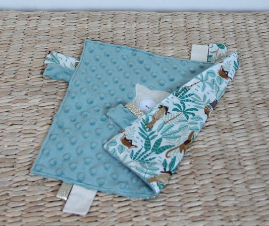 Doudou étiquettes - Collection Renard - Vert d'eau / Vert d'eau - Fabrication artisanale
