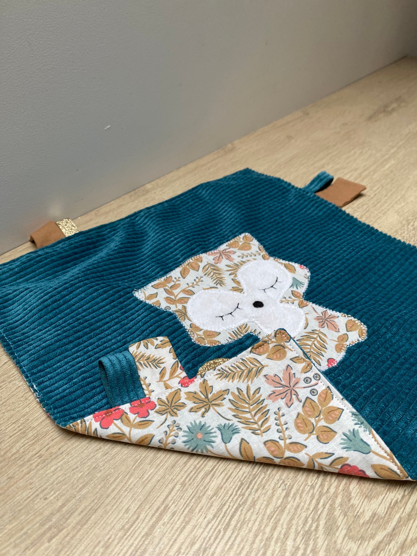 Doudou étiquettes - Collection Renard - Bleu/Rose/Taupe - Fabrication artisanale