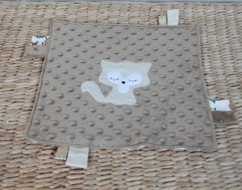 Doudou étiquettes - Collection Renard - Taupe/Crème - Fabrication artisanale