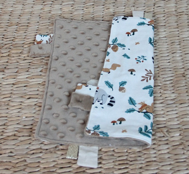 Doudou étiquettes - Collection Renard - Taupe/Crème - Fabrication artisanale