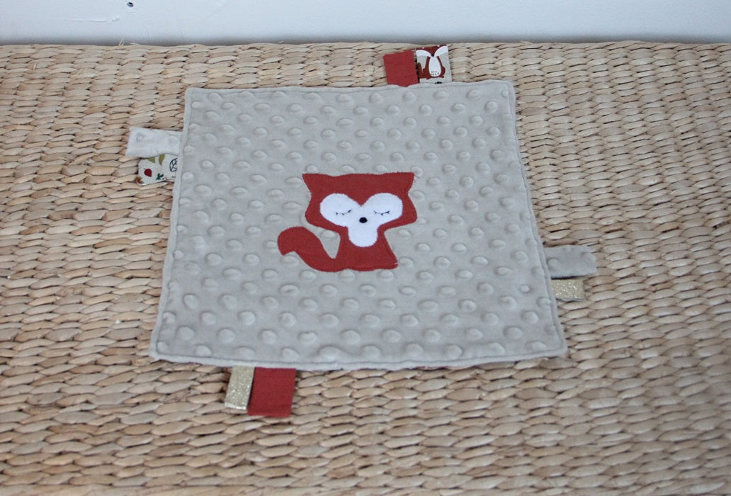 Doudou étiquettes - Collection Renard - Taupe / Rouille - Fabrication artisanale
