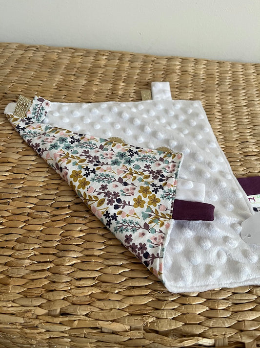 Doudou étiquettes - Collection Princes&Princesses - Violet/Blanc/Rose - Fabrication artisanale vue verso