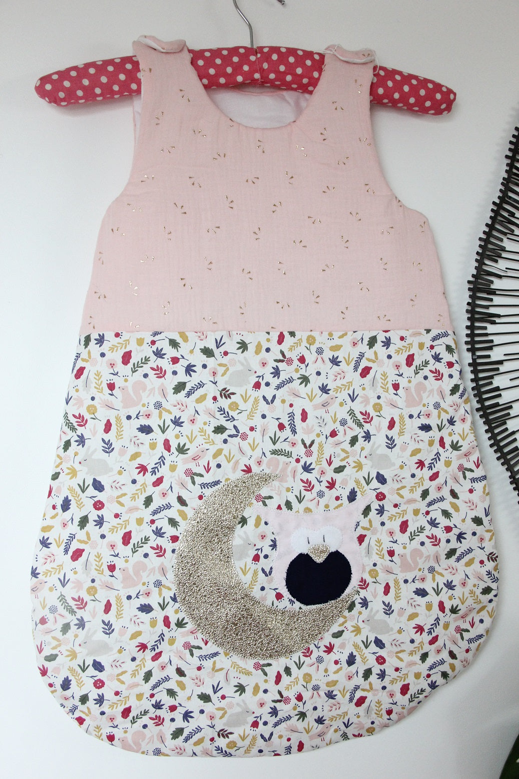 Gigoteuse 0-6M Mi saison - fait main – motif hiboux- rose/liberty | Fabrication française