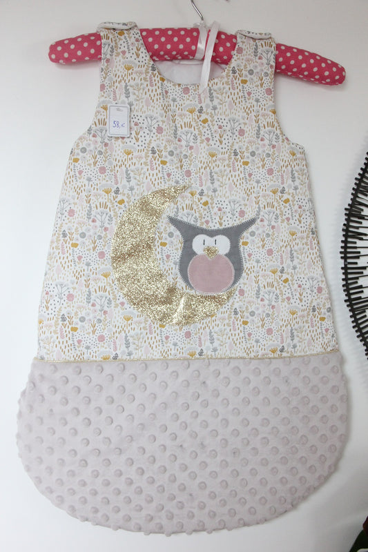 Gigoteuse 0-6M Mi saison - fait main – motif hibou - gris/rose | Fabrication française