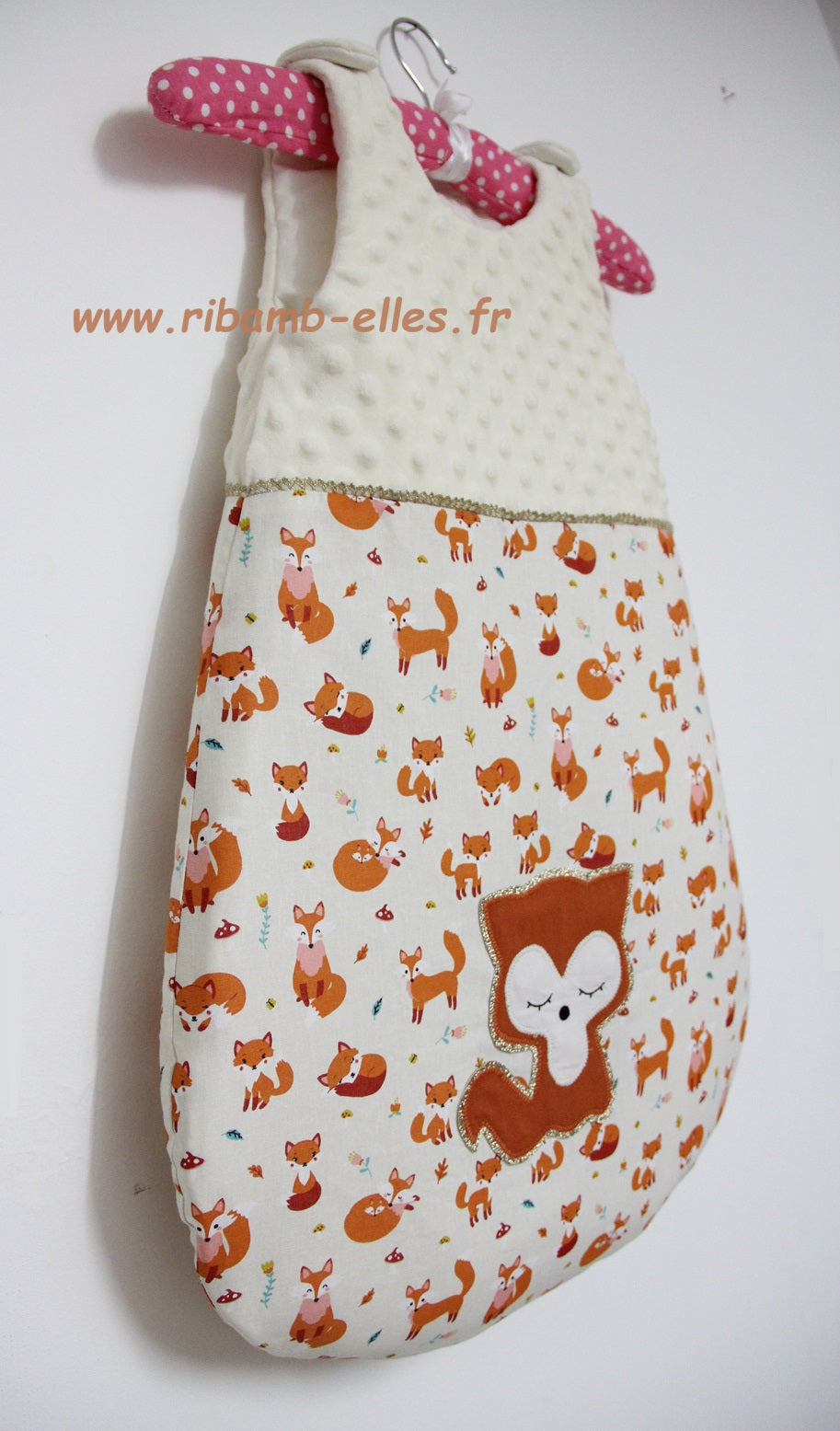 Gigoteuse 0-6M Mi saison - fait main – motif renard - orange/crème | Fabrication française vue côté