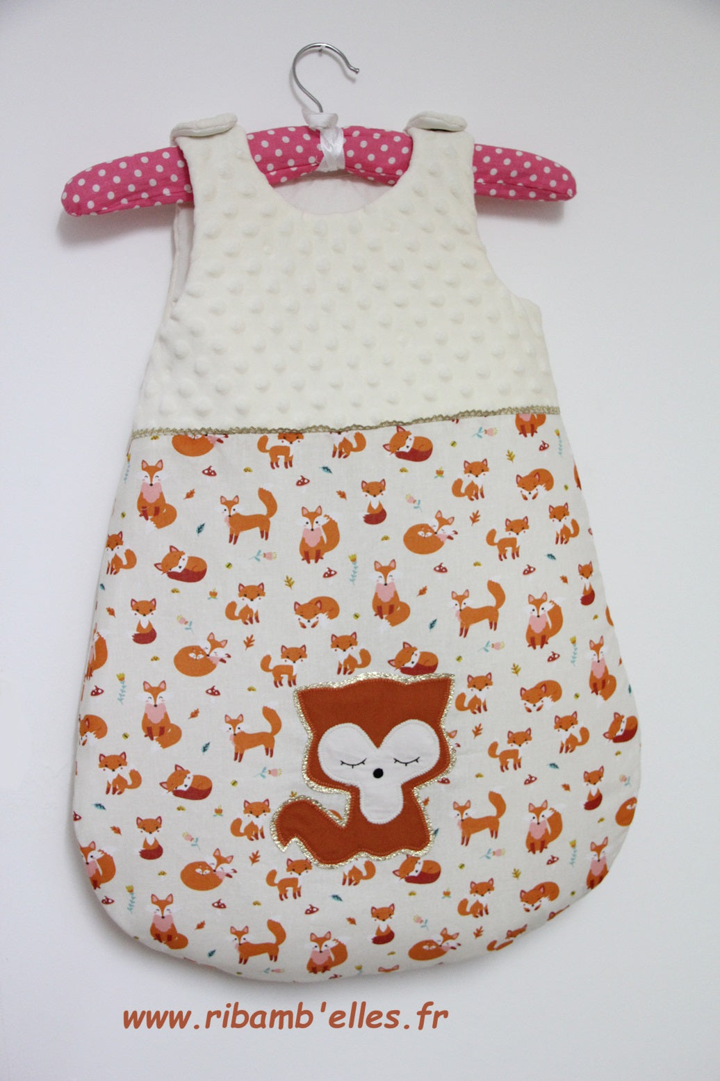 Gigoteuse 0-6M Mi saison - fait main – motif renard - orange/crème | Fabrication française