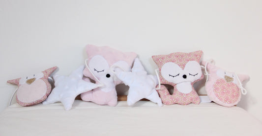 Guirlandes Hiboux/Renards - rose/blanc –  fabrication française