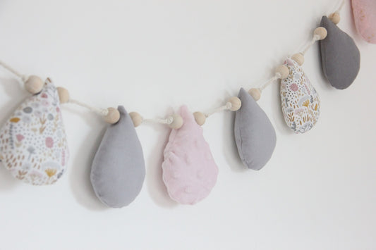 Guirlandes gouttes - Rose/Liberty/Gris - fabrication française