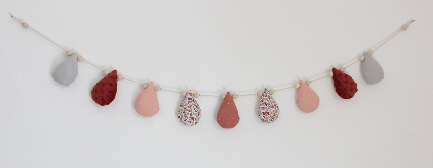 Guirlandes gouttes - Rose/terracotta/Gris - fabrication française vue face
