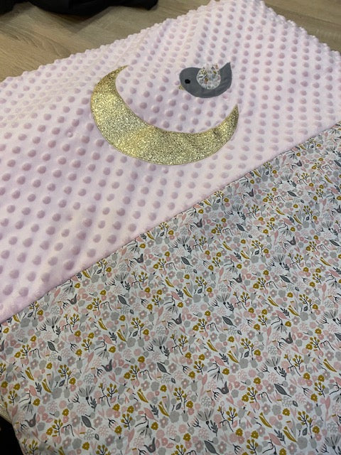 Trio de panières et couverture - Collection Oiseau - Rose/Gris (Réservé)