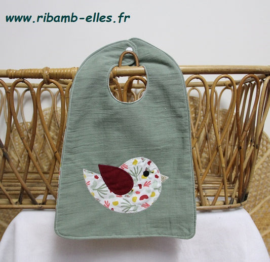 Bavoir - Collection Oiseau - Kaki/Rose