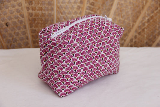 Trousse de toilettes - Blanc/Eventail framboise