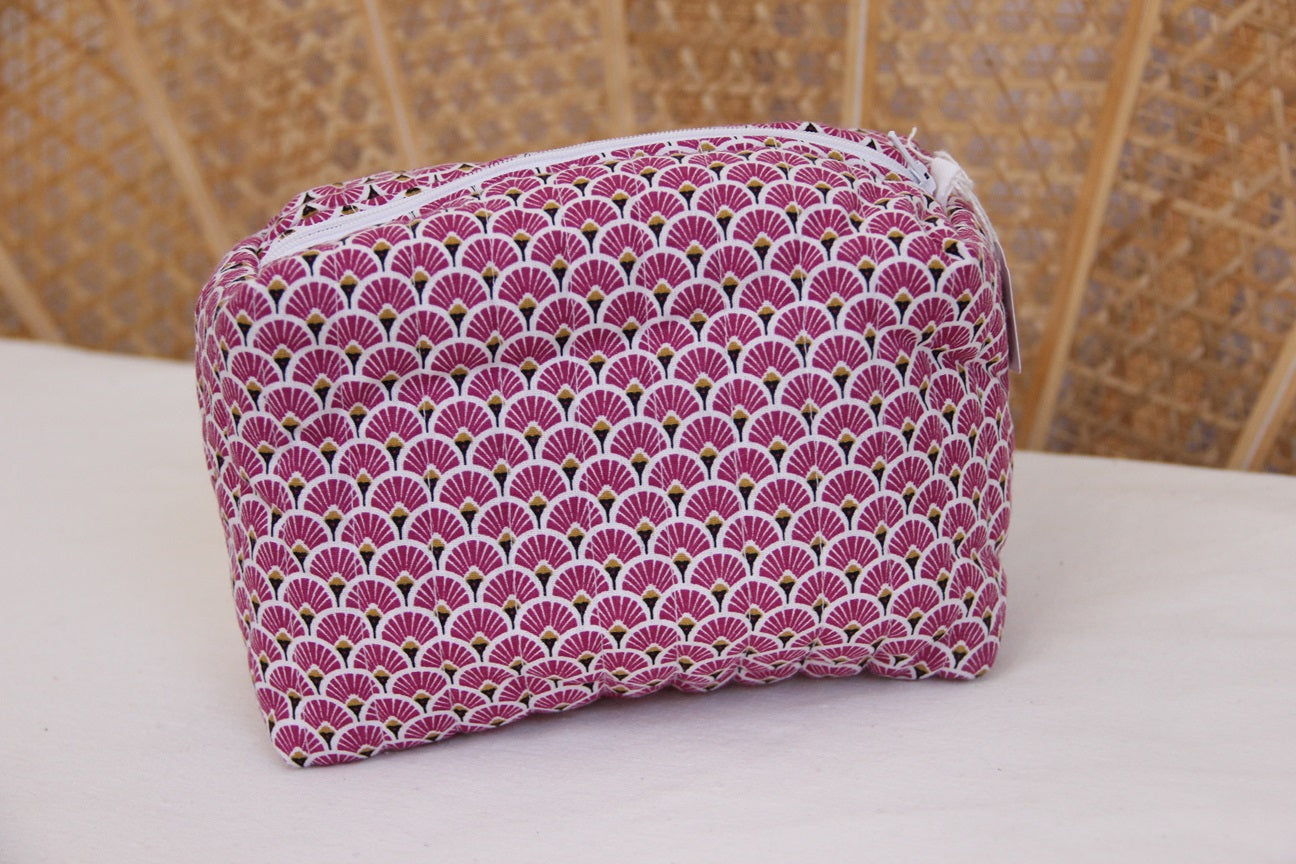 Trousse de toilettes - Blanc/Eventail framboise