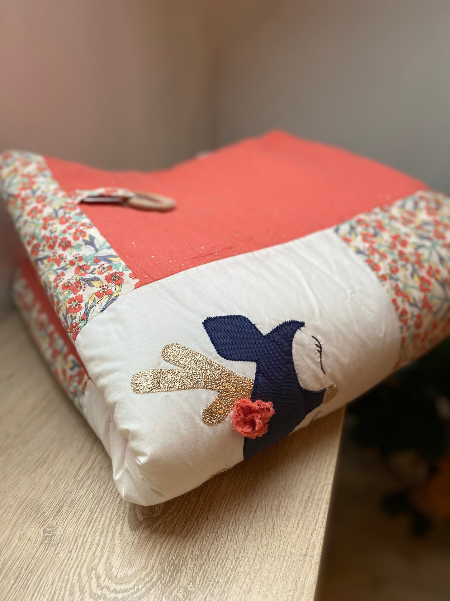 Tapis d'éveil - Collection Cerisier - Corail/Crème - Fabrication artisanale - vue pliée