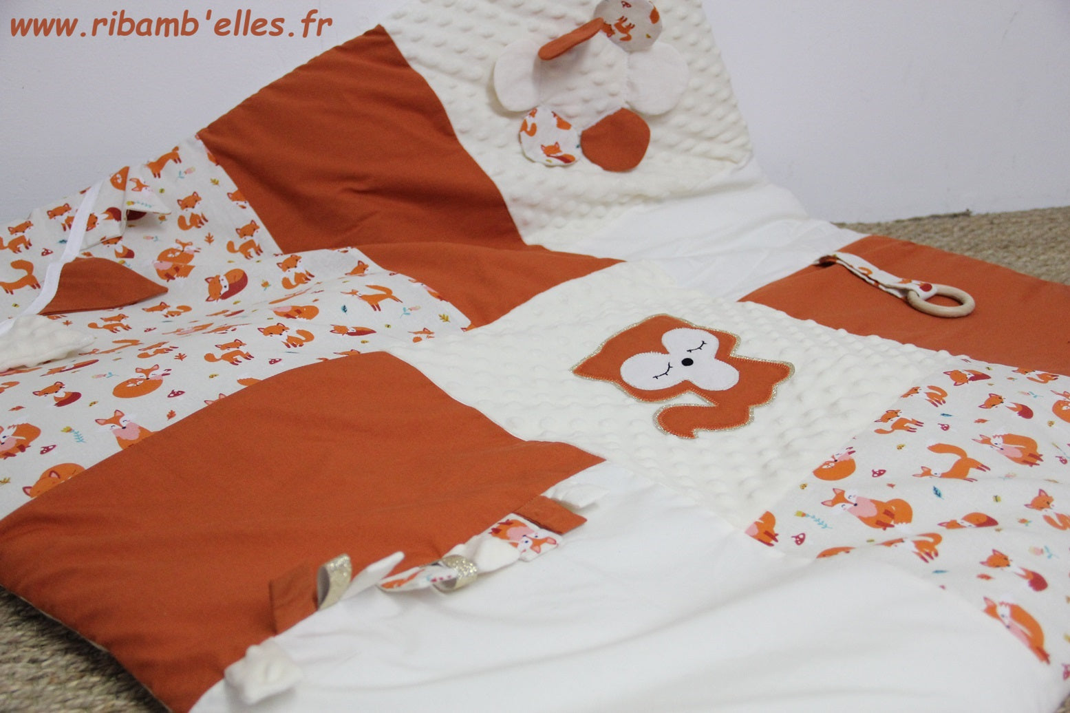 Tapis d'éveil - Collection Renard - Orange/Crème - Fabrication artisanale vue details